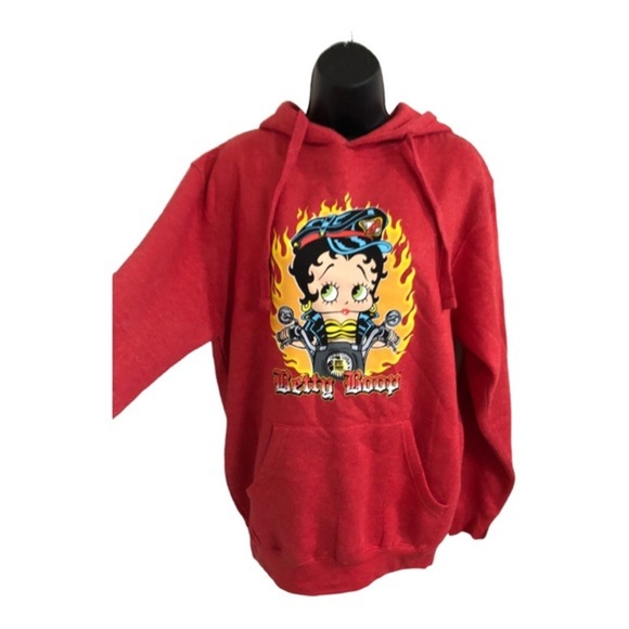 Betty Boop red fire flame motorcycle riding Betty hoodie size large brand new - Picture 1 of 12